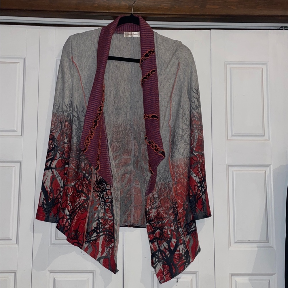 Simply Couture Red and Blue Striped Cardigan